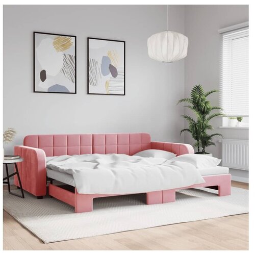 VidaXL Izvlečna dnevna postelja roza 90x200 cm žamet Slike