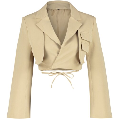 Trendyol Mink Crop Lined Double Breasted Closure Woven Blazer Jacket Cene