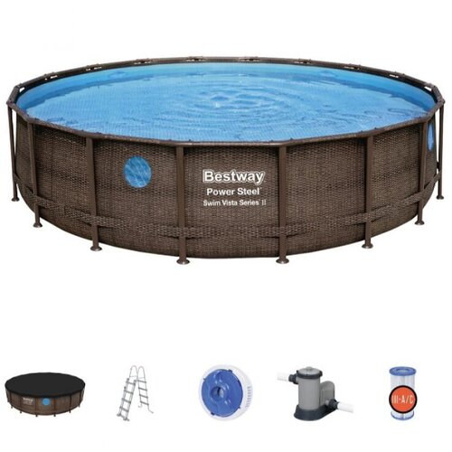 Bestway Montažni bazen Power Steel Vista (&amp;Oslash; 549 x v 122 cm, filtrska črpalka: 5.678 l/h, z lestvijo in ponjavo) Slike