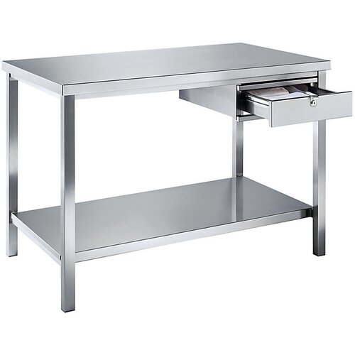 eurokraft basic Delovna miza iz krom-nikljevega jekla, 1 predal, 1 cela polica, širina 800 mm Cene