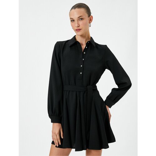 Koton Mini Balloon Sleeve Dress With Ruffles, Belted Waist and Buttoned. Slike