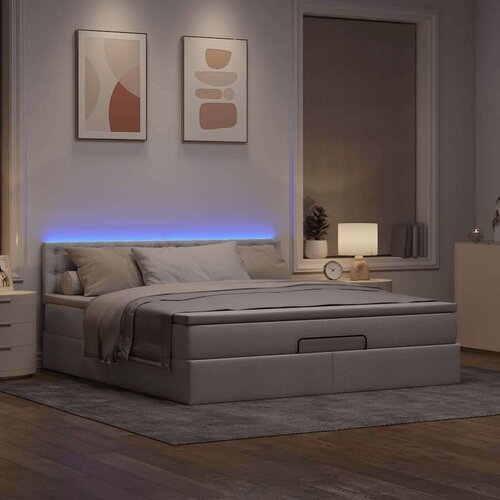 VidaXL otomanski krevet s madracem i LED smeđesivi 160x200cm tkanine Slike