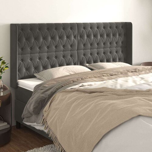  Uzglavlje s u&amp;scaron;ima tamnosivi 203x16x118/128 cm bar&amp;scaron;unasti Slike