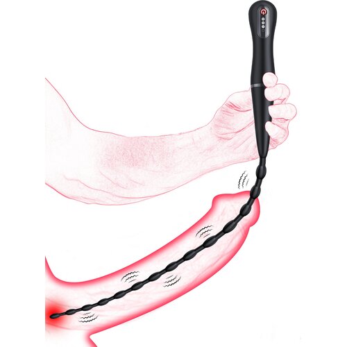 SuperLove Vibrating Soft Silicone Extra Long Bumpy Urethral Sound Black Slike