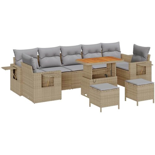 vidaXL Vrtna sedežna garnitura z blazino 10 pcs bež in svetlo siva, (5000135381) Cene