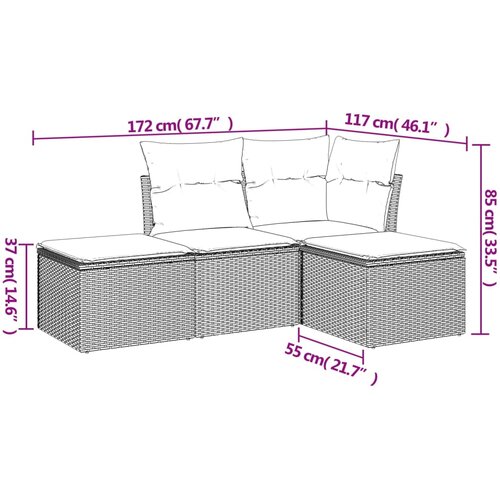  4-dijelni set vrtnih sofa od poliratana s jastucima smeđi Slike