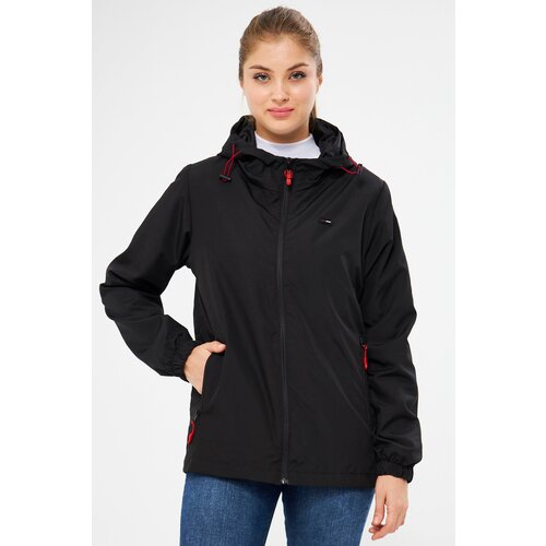 River Club Women's Black Inner Lined Water And Windproof Hooded Raincoat With Pocket Slike