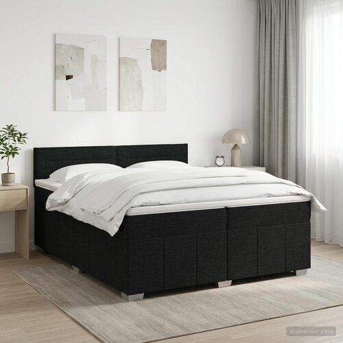  Boxspring krevet s madracem Crna 200 x 200 cm Tkanina Cijene