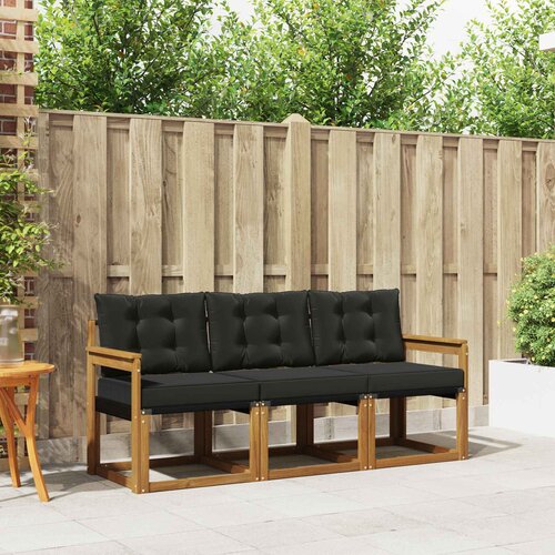  Set vanjskih sofa s jastukom 3 pcs Prirodna i crna Slike