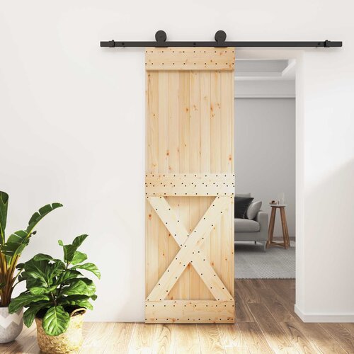  Klizna vrata Prirodna i crna 70 x 210 cm Čvrsta borovina Cijene