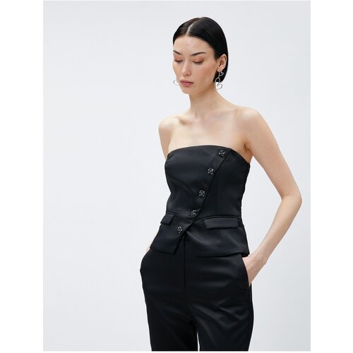 Koton Satin Strapless Evening Dress Blouse Button Detailed Slike