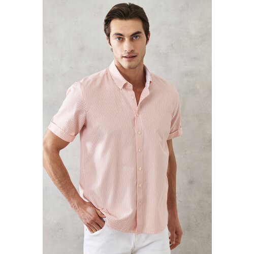 ALTINYILDIZ CLASSICS Men's White Orange Slim Fit Slim Fit Button-down Collar Striped Shirt. Cene