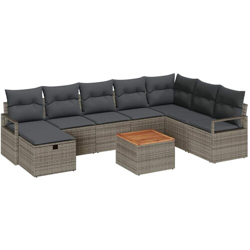 vidaXL Vrtna sedežna garnitura z blazino 9 pcs Siva Poly ratan, (5000144035) Cene