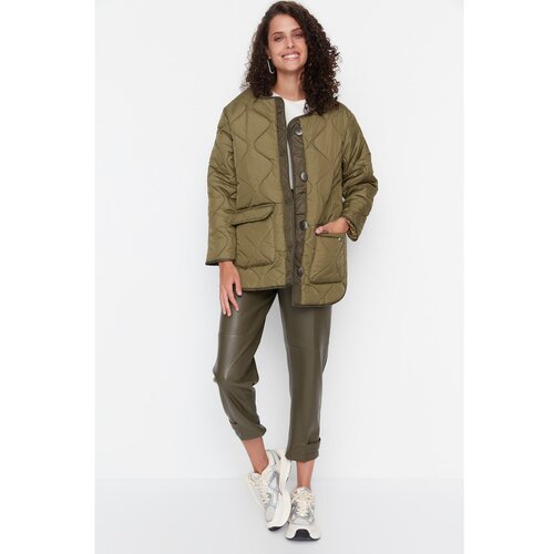 Trendyol Khaki Pat Detailed Quilted Inflatable Coat Slike