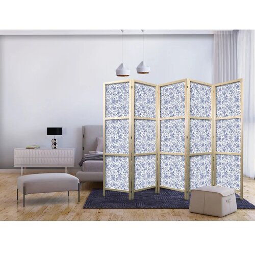  Japanski paravan - Illustration in Vintage Style - Blue Flowers on a White Background 225x172 Cene