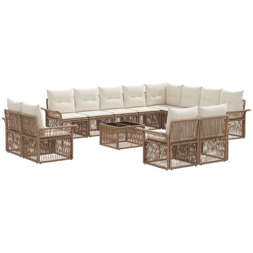 vidaXL Vrtna sedežna garnitura 13 pcs Bež in smetanasto bela, (5000269978) Cene