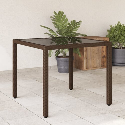vidaXL Vrtna miza s stekleno ploščo rjava 90x90x75 cm poli ratan Cene