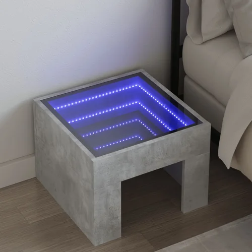 vidaXL Nočna mizica z neskončnimi LED betonsko siva 40x40x30 cm