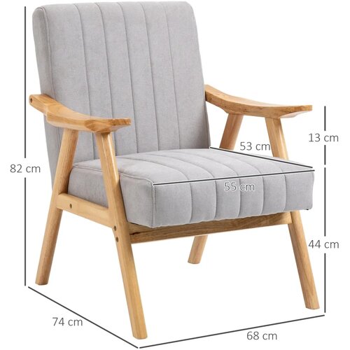  Fotelja skandinavskog dizajna do 120 kg bar&amp;scaron;unasti izgled puno drvo 68 cm x 74 cm x 82 cm prirodna + siva Slike