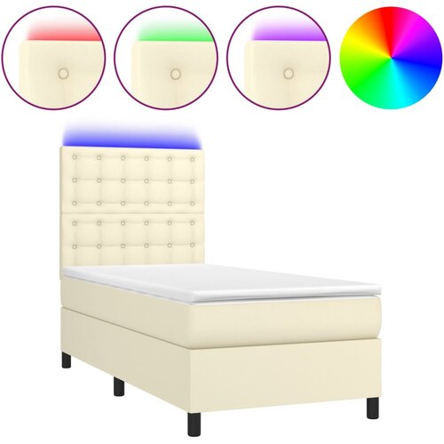 vidaXL Box spring postelja z vzmetnico LED krem 90x200 cm umetno usnje, (20937955) Cene