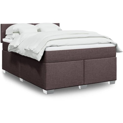 VidaXL Box spring postelja z vzmetnico temno rjava 140x200 cm blago Slike