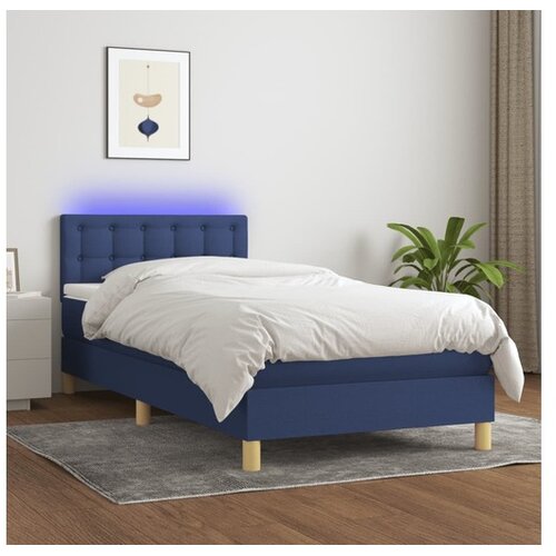  Box spring postelja z vzmetnico LED modra 100x200 cm blago Cene