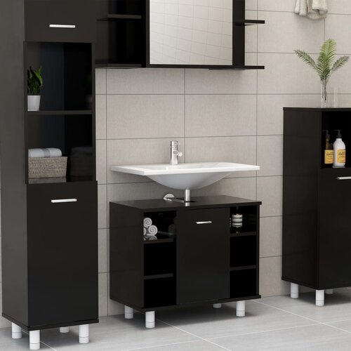 The Living Store Kopalni&amp;scaron;ka omarica črna 60x32x53,5 cm iverna plo&amp;scaron;ča - Kopalni&amp;scaron;ka Omarica, (21436674) Slike