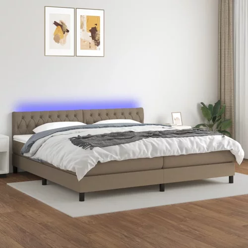 vidaXL Box spring postelja z vzmetnico LED taupe 200x200 cm blago