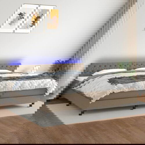 VidaXL Krevet box spring s madracem LED smeđesivi 200x200 cm tkanina Slike