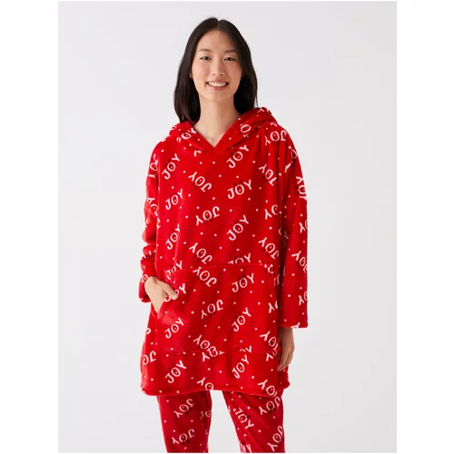 LC Waikiki Women's Hooded Christmas Theme Long Sleeve Plush Pajamas Top