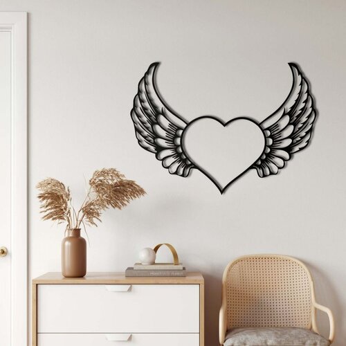 Wallxpert metalni zidni ukras 5006, srce sa anđeoskim krilima, 60 x 42 cm, crni Cene