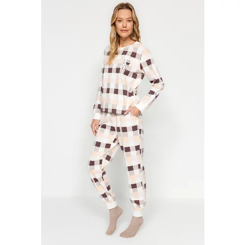 Trendyol Multicolored Plaid Tshirt-Jogger Knitted Pajamas Set