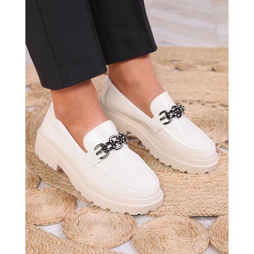 Resti Women's lacquered moccasins in cream color Adolos- Footwear Cene
