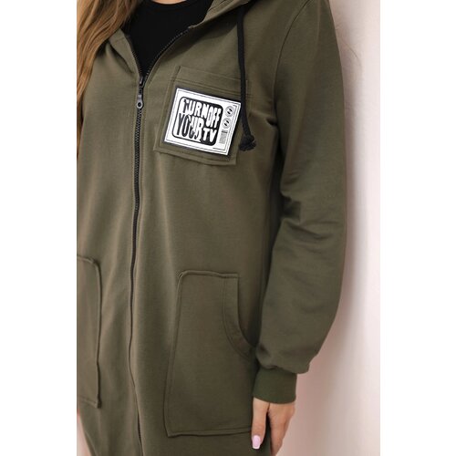 Kesi Women&amp;#039;s longer sweatshirt with hood and zipper khaki Slike