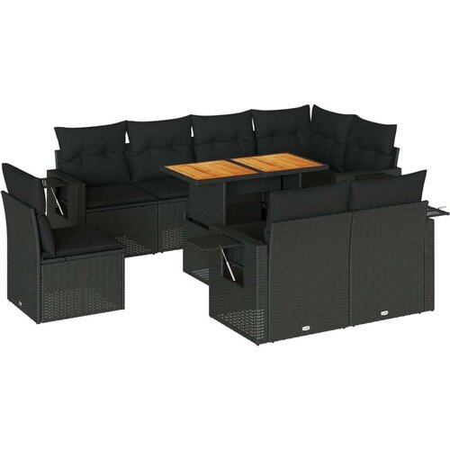 VidaXL 9-dijelni set vrtnih sofa s jastucima crni od poliratana Slike
