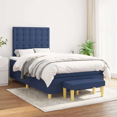  Box spring postelja z vzmetnico moder 120x200 cm blago, (20896798) Slike