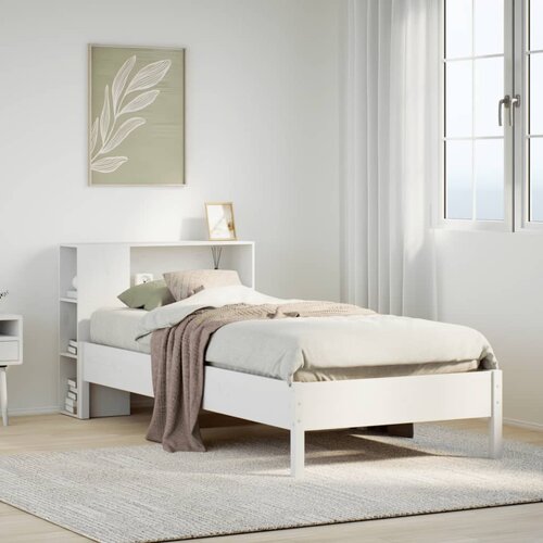 vidaXL Krevet s regalom za knjige bez madraca bijeli 75x190cm borovina Cijene