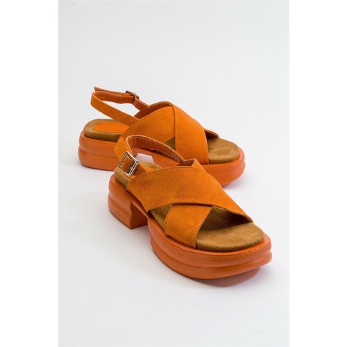 LuviShoes Most Women's Orange Suede Genuine Leather Sandals Slike