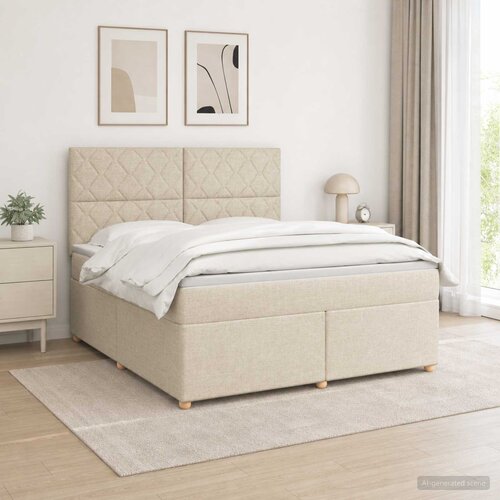 Boxspring krevet s madracem Krem 160 x 200 cm Tkanina 160 x 200 x 140.5 cm Slike