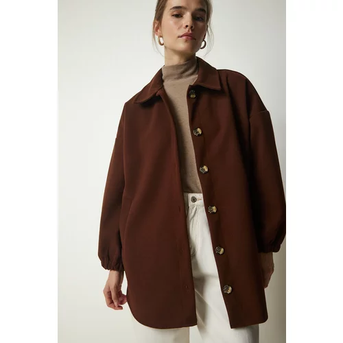 Happiness İstanbul Women's Brown Buttoned Pocket Oversize Shirt Jacket