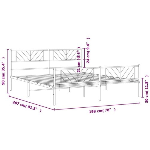 VidaXL Metalni okvir kreveta uzglavlje i podnožje crni 193x203 cm Slike