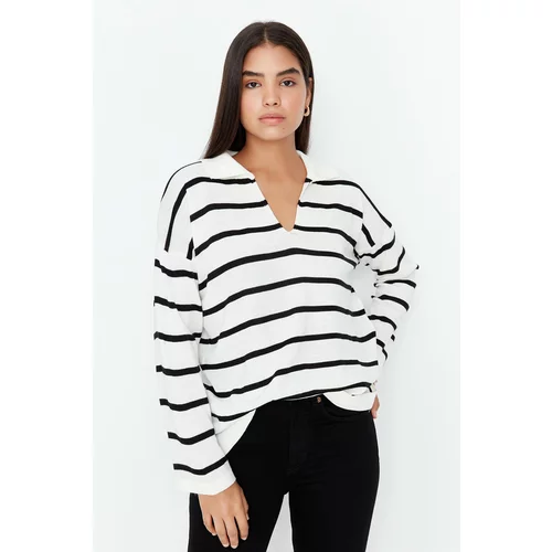 Trendyol Black Super Oversize Striped Knitwear Sweater