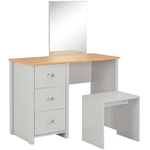  Toaletna mizica z ogledalom in stolčkom siva 104x45x131 cm
