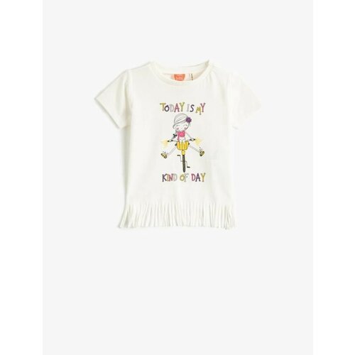 Koton Baby Girl Short Sleeve Tasseled T-Shirt Crew Neck Printed Slike