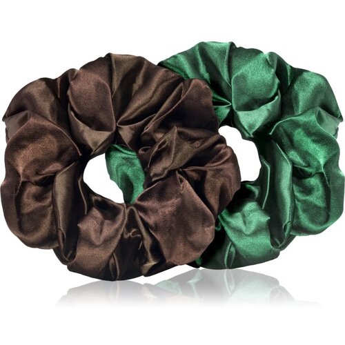 BrushArt Hair Large satin scrunchie set elastike za lase Brown & Green (2 ks) Cene