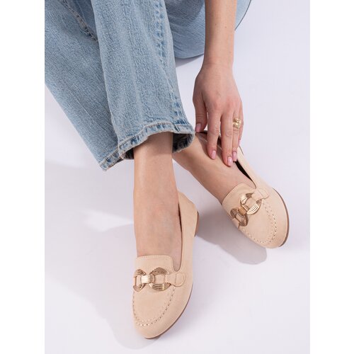 SHELOVET Comfortable suede moccasins beige Cene