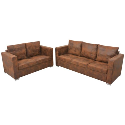  2-dijelni set sofa od umjetne bru&scaron;ene kože Smeđa Cene