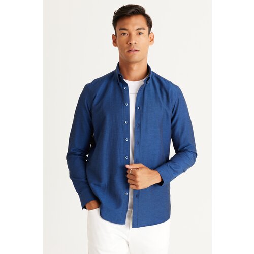 AC&Co / Altınyıldız Classics Men's Dark Navy Blue Buttoned Collar Easy to Iron Cotton Slim Fit Slim Fit Oxford Shirt Slike