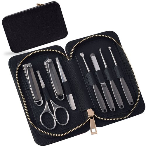 INF 8-delni set za striženje nohtov s črnim ovitkom iz kameljega usnja Black, (21837969) Cene