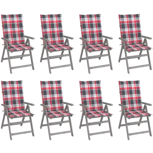  Nagibne vrtne stolice s jastucima 8 kom sive od bagremovog drva